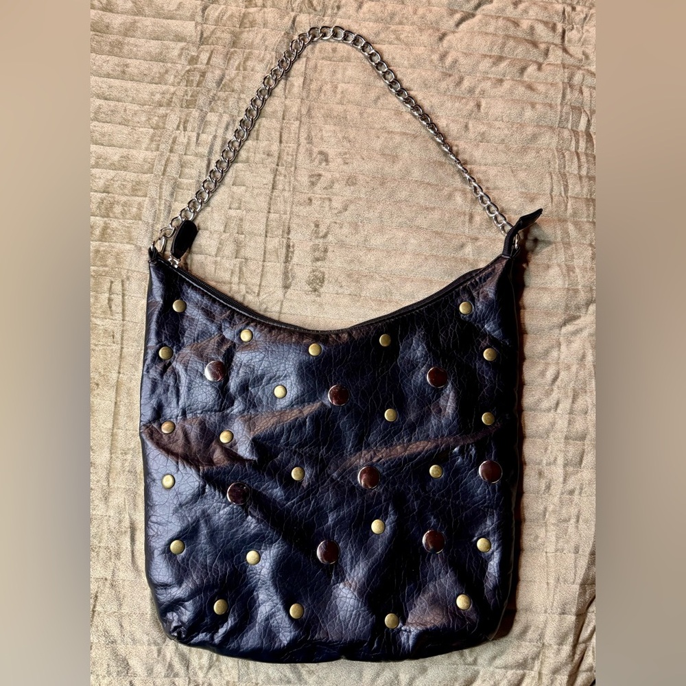 Gianinni Studded Black Faux Leather Shoulder Bag